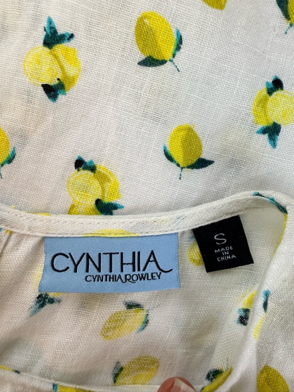 Cynthia Rowley Linen Lemon Print Sleeveless Top Summer Blouse S Farmhouse - Picture 5 of 7